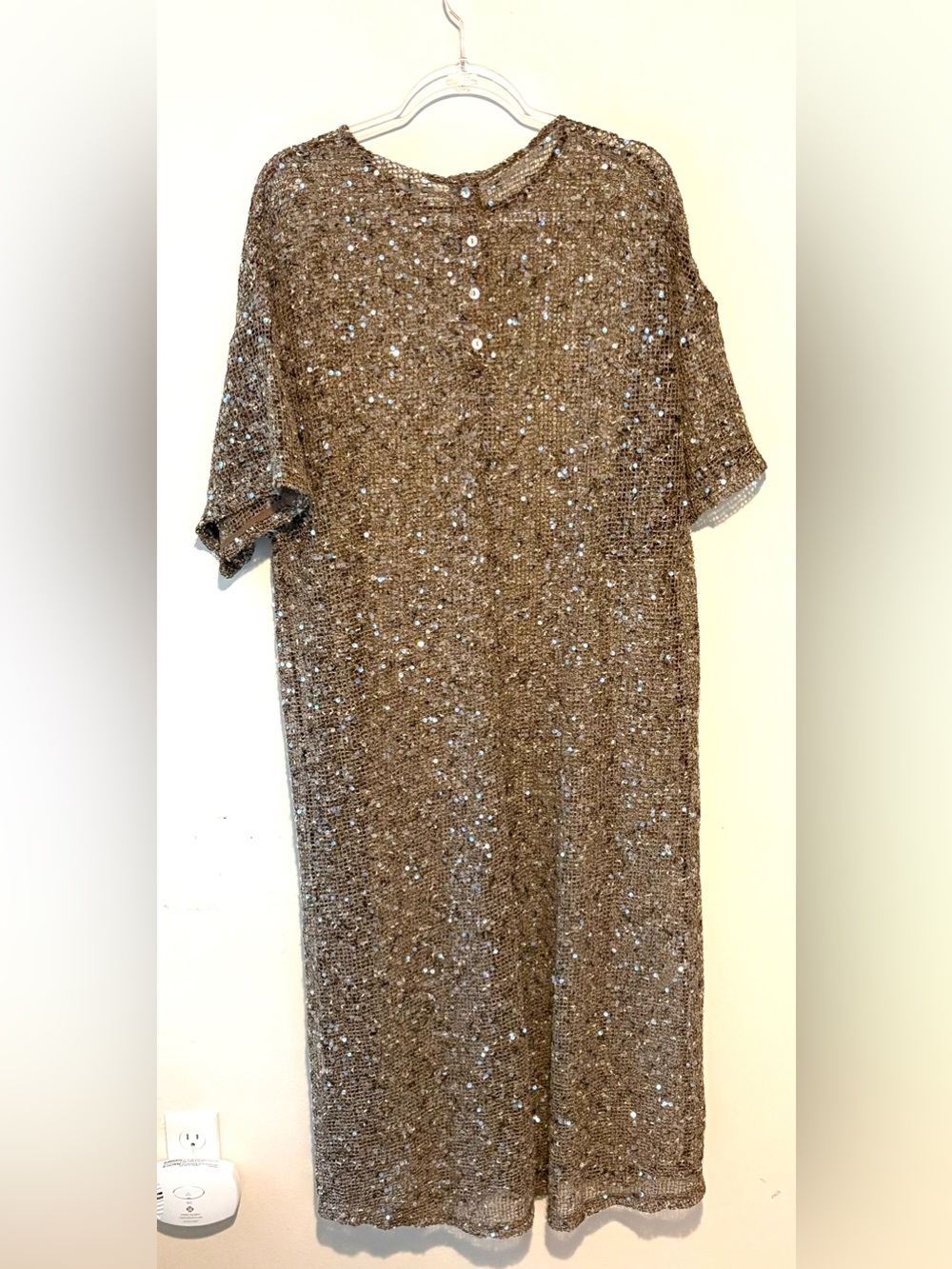 VRG GRL Ivette sheer sequin midi cover up dress in mocha - Picture 7 of 11
